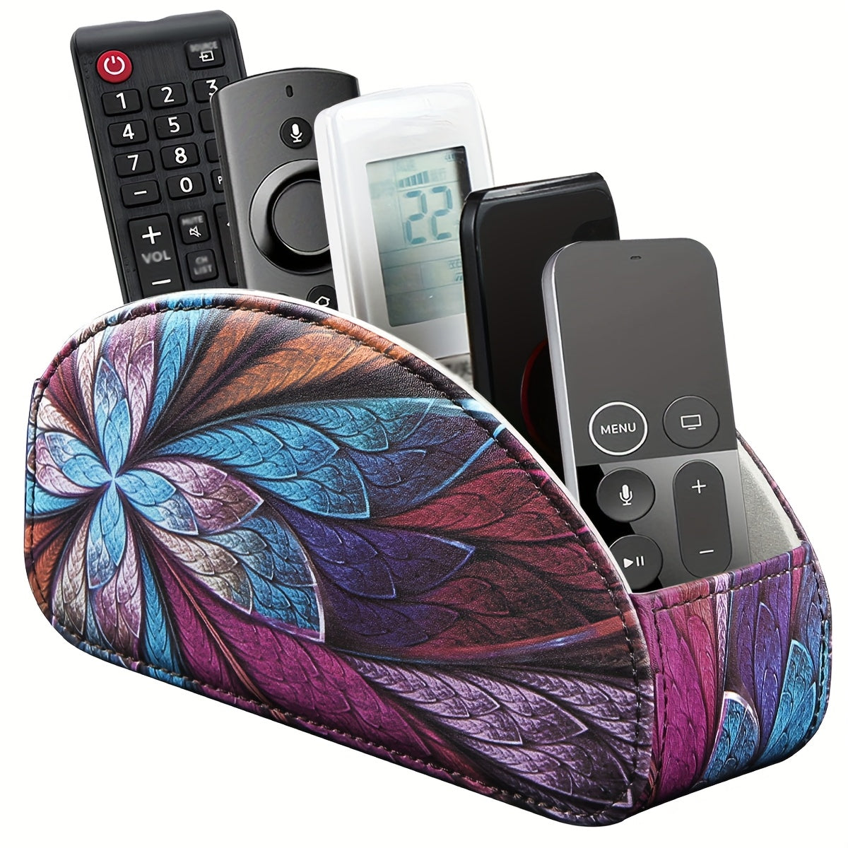 PU Leather Remote Control Holder with 5 Compartments