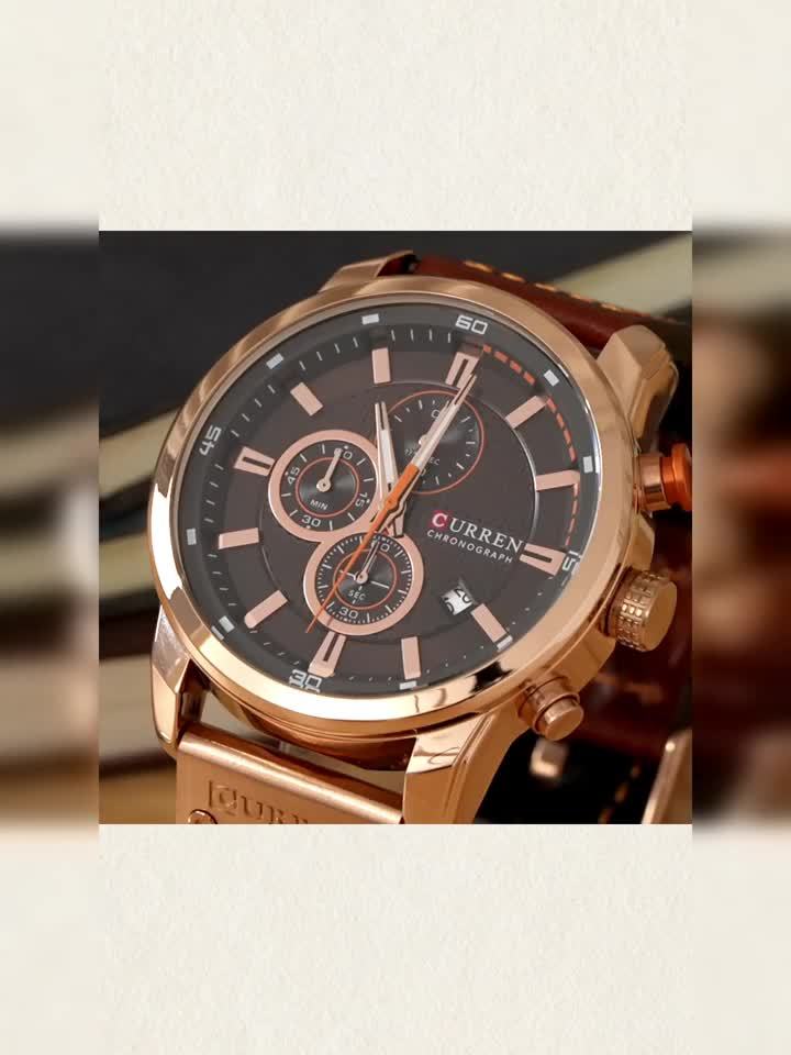 CURREN Men'S Sports with Multifunctional Timer, Faux Leather Strap