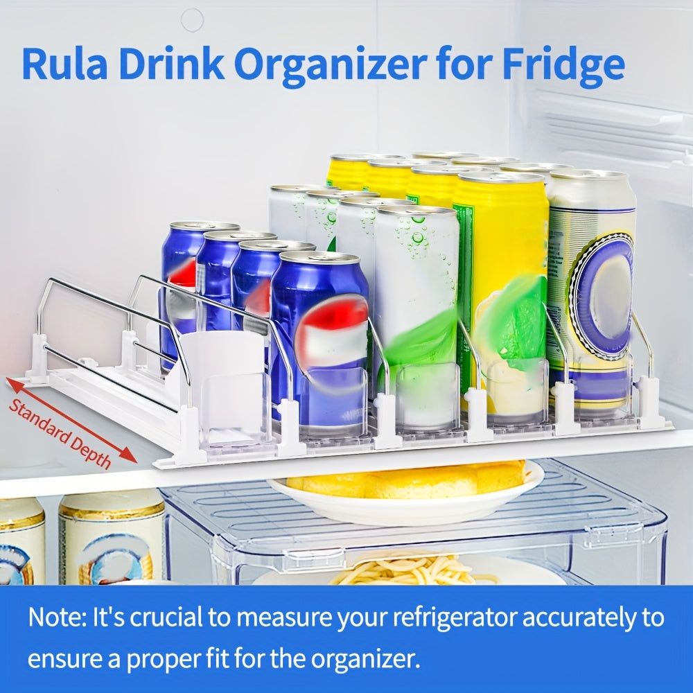 White Bar Refrigerator Beverage Organizer with Dual-Level Dividers and Soda Can Dispenser