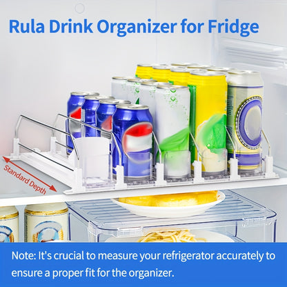 White Bar Refrigerator Beverage Organizer with Dual-Level Dividers and Soda Can Dispenser