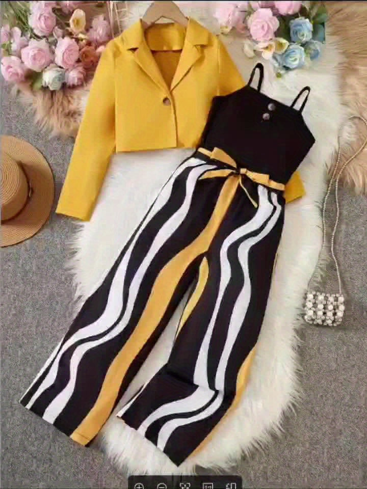Striped Jumpsuit Set with Belt