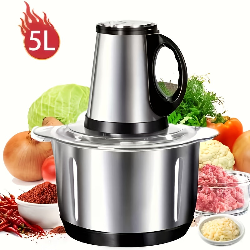 5L Multifunctional Electric Chopper Food Processor Stainless Steel Five-Speed