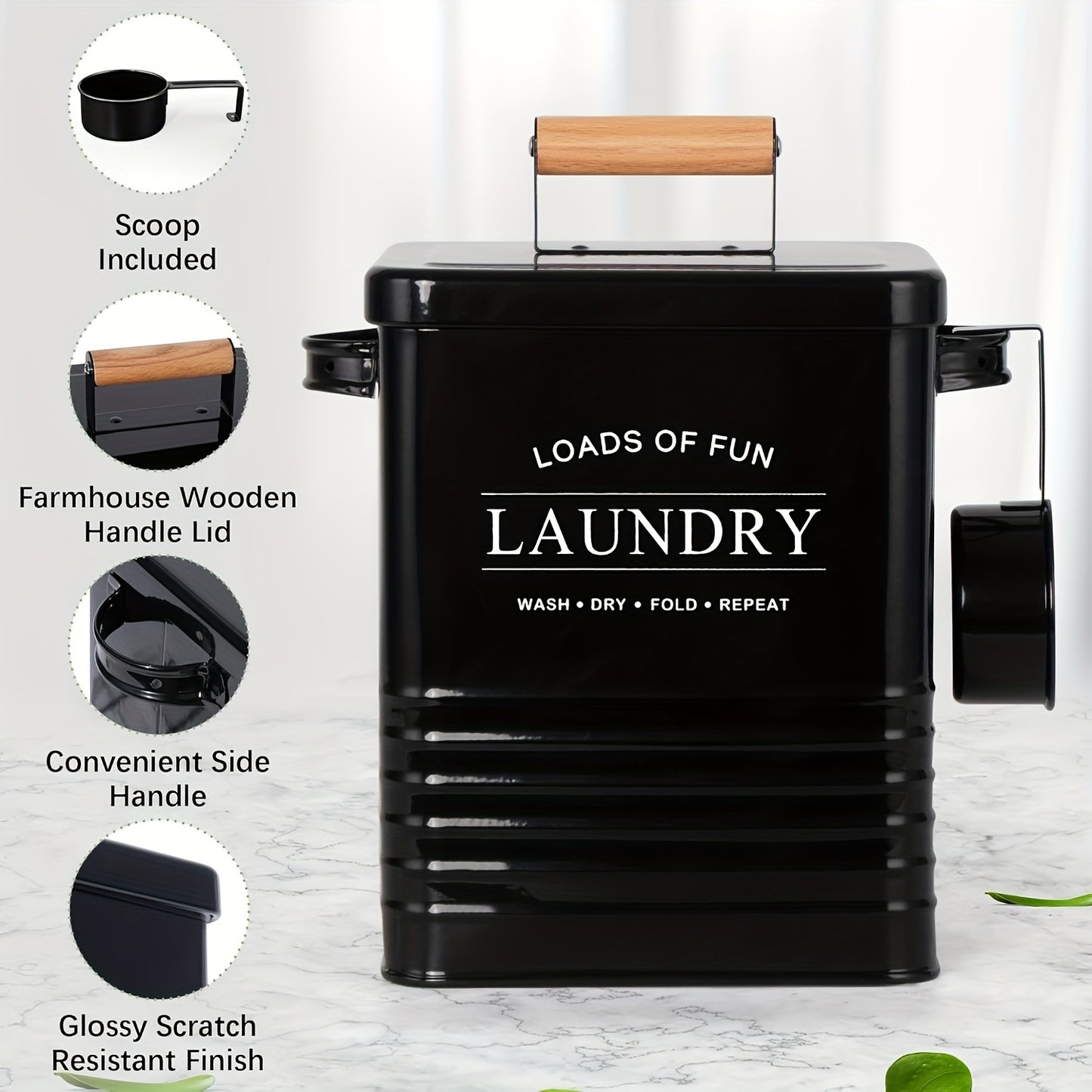 1pc Modern Farmhouse Metal Laundry Soap Dispenser with Scoop