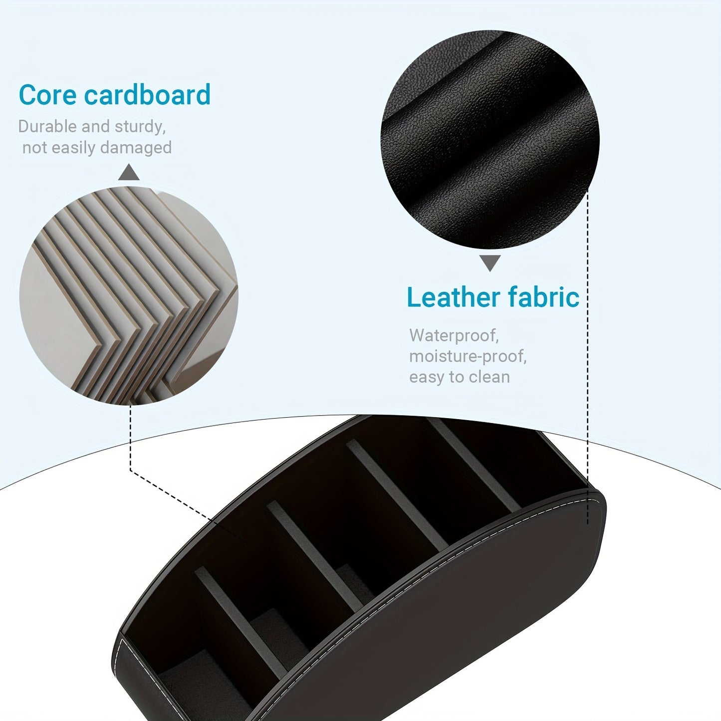 1pc Black Faux Leather Remote Control Holder with 5 Compartments