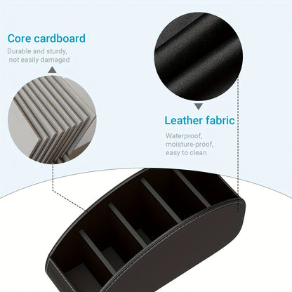 1pc Black Faux Leather Remote Control Holder with 5 Compartments