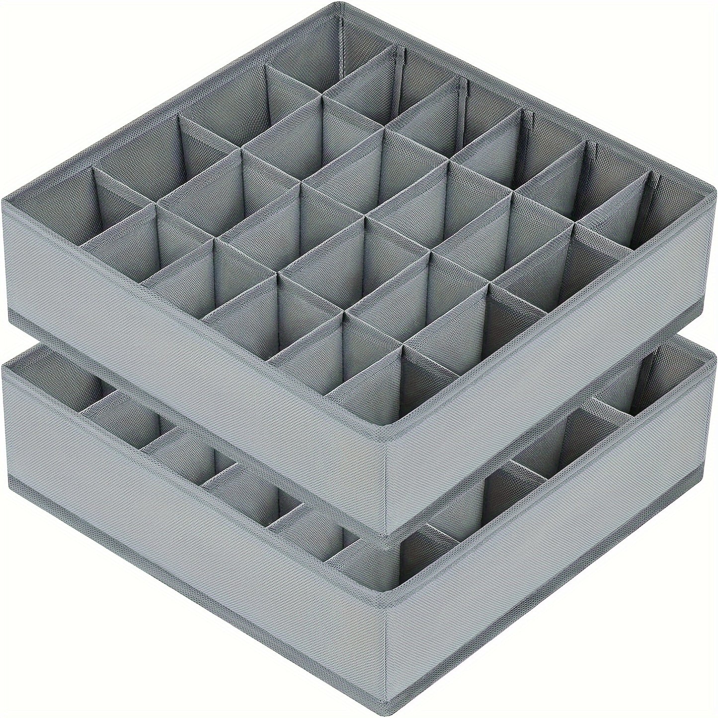 Gray Fabric Storage Boxes | Foldable & Stackable Organizer with 24 Compartments for Socks