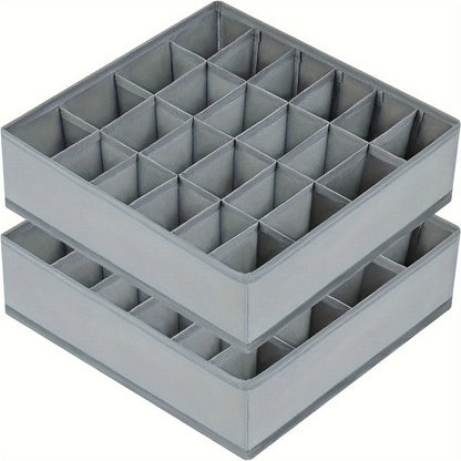 Gray Fabric Storage Boxes | Foldable & Stackable Organizer with 24 Compartments for Socks