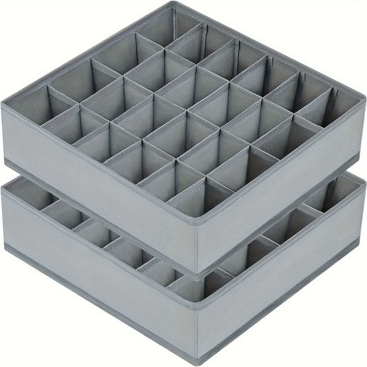 Gray Fabric Storage Boxes | Foldable & Stackable Organizer with 24 Compartments for Socks
