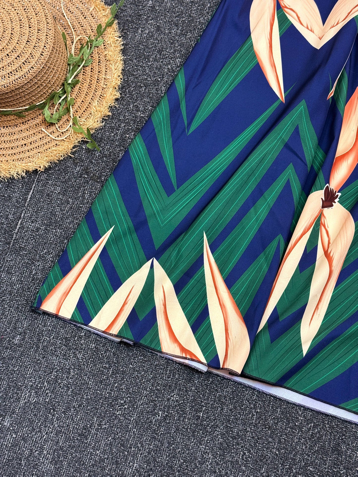 Tropical Palm Print A-Line Maxi Dress