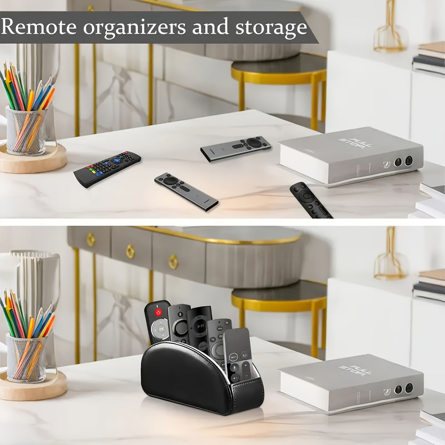 PU Leather Remote Control Holder with 5 Compartments