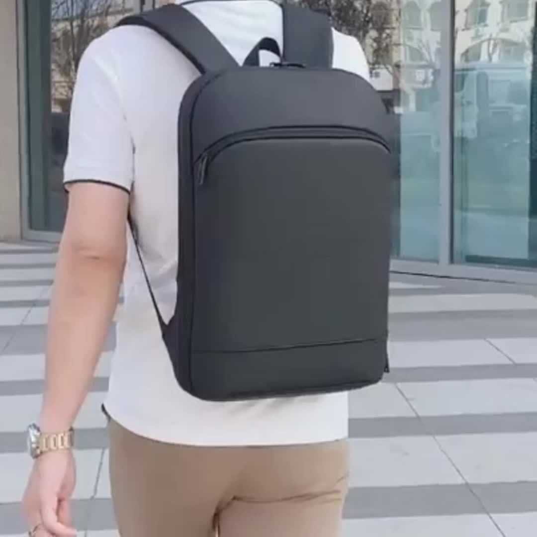 Business Style Expandable Backpack, Faux Leather, Durable Smooth Zipper