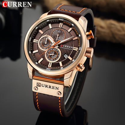 CURREN Men'S Sports with Multifunctional Timer, Faux Leather Strap