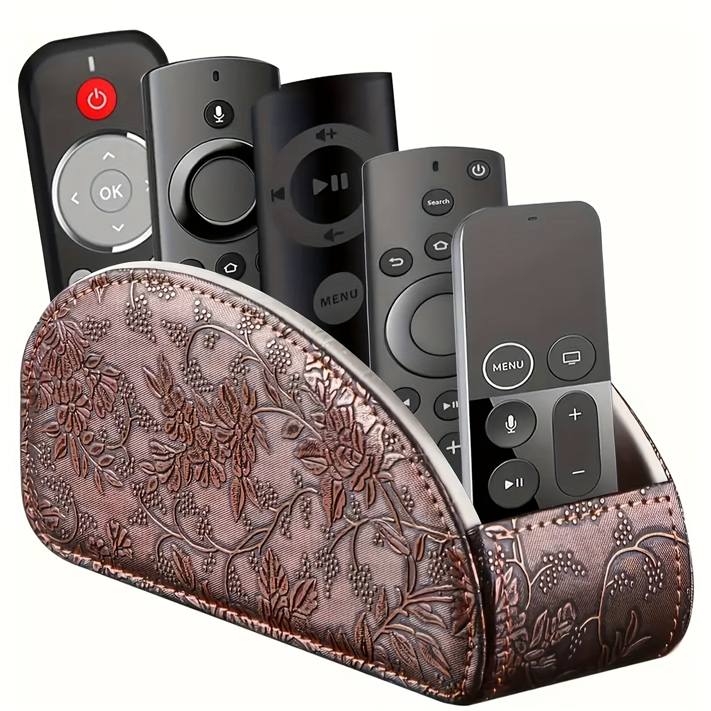 PU Leather Remote Control Holder with 5 Compartments