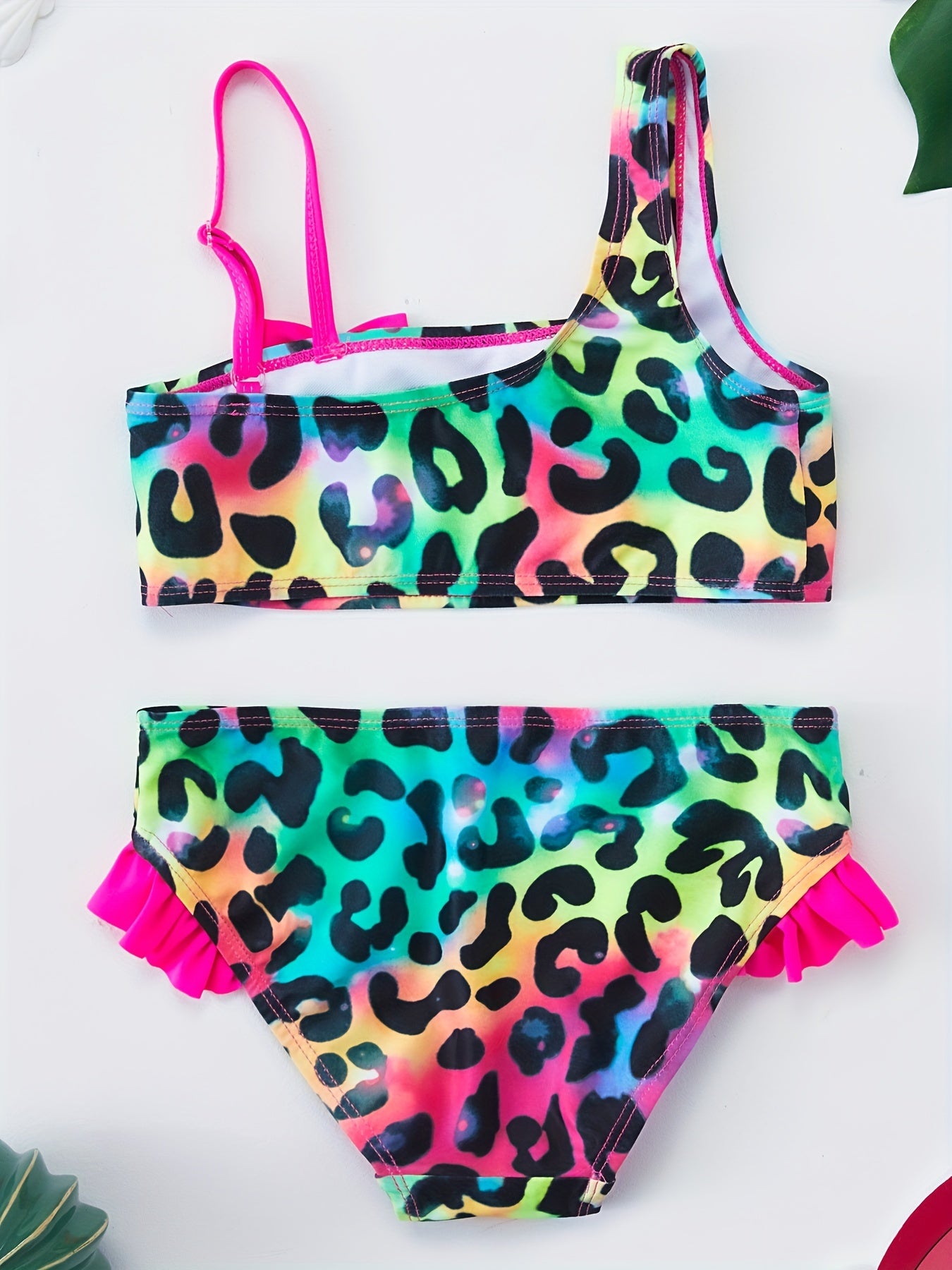 Summer Fashionable Off-shoulder Cute Butterfly Bow Leopard Print Girls Bikini