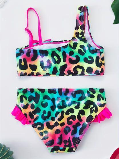 Summer Fashionable Off-shoulder Cute Butterfly Bow Leopard Print Girls Bikini