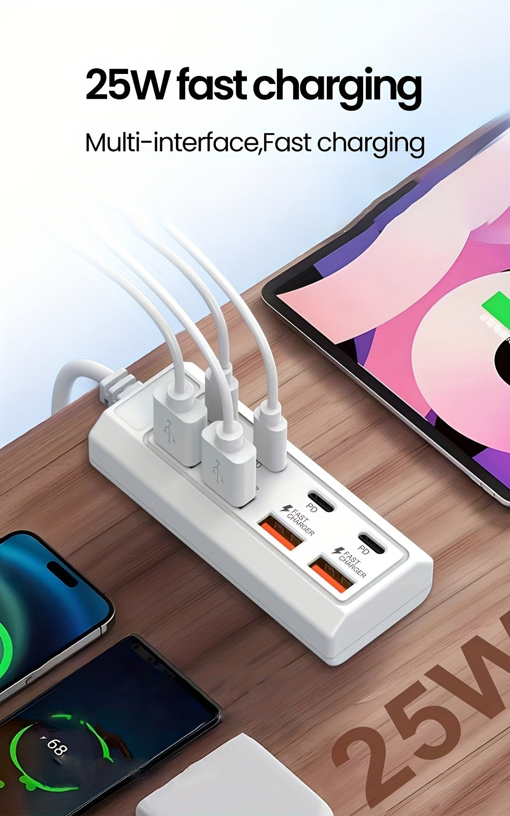 Fast Charging 25W 8-Port USB Adapter [4USB+4PD] Hub