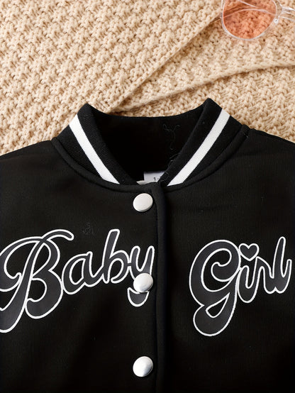 Girls' Baseball Jacket & Preppy Pleated Skirt Set