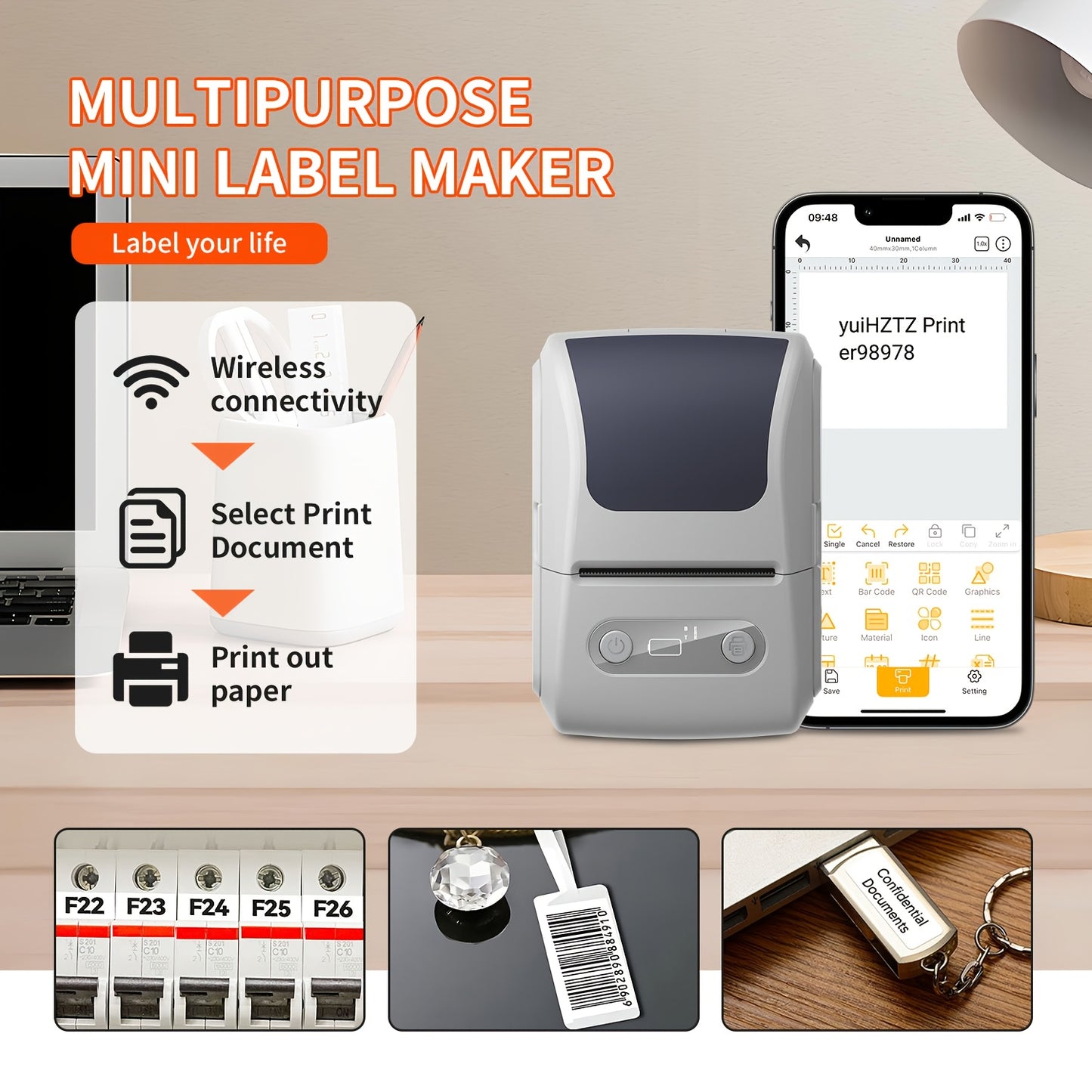 Portable Wireless Thermal Label Printer