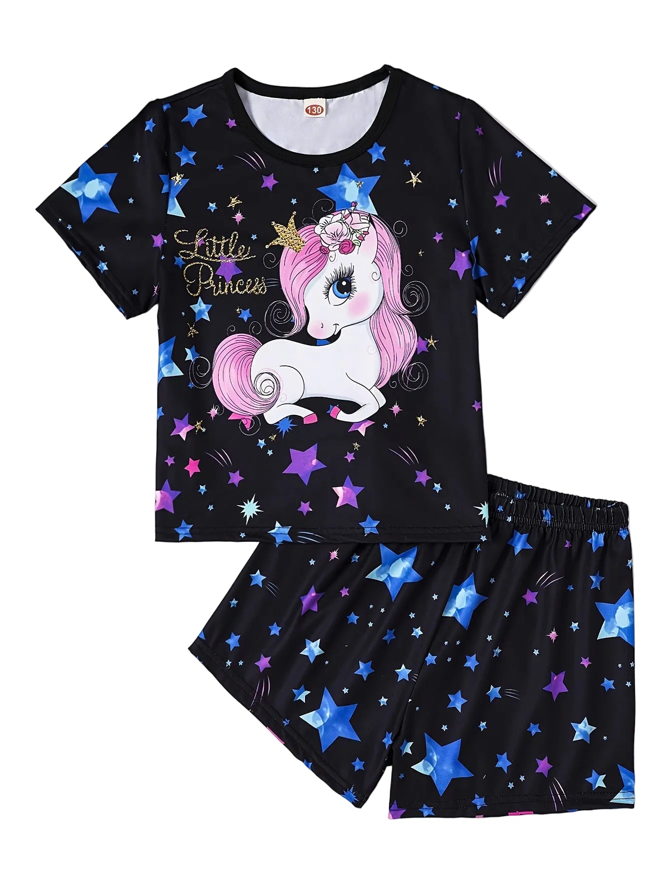 2pcs Girls' Cute Luminous Unicorn & Starry Night Pajama Set