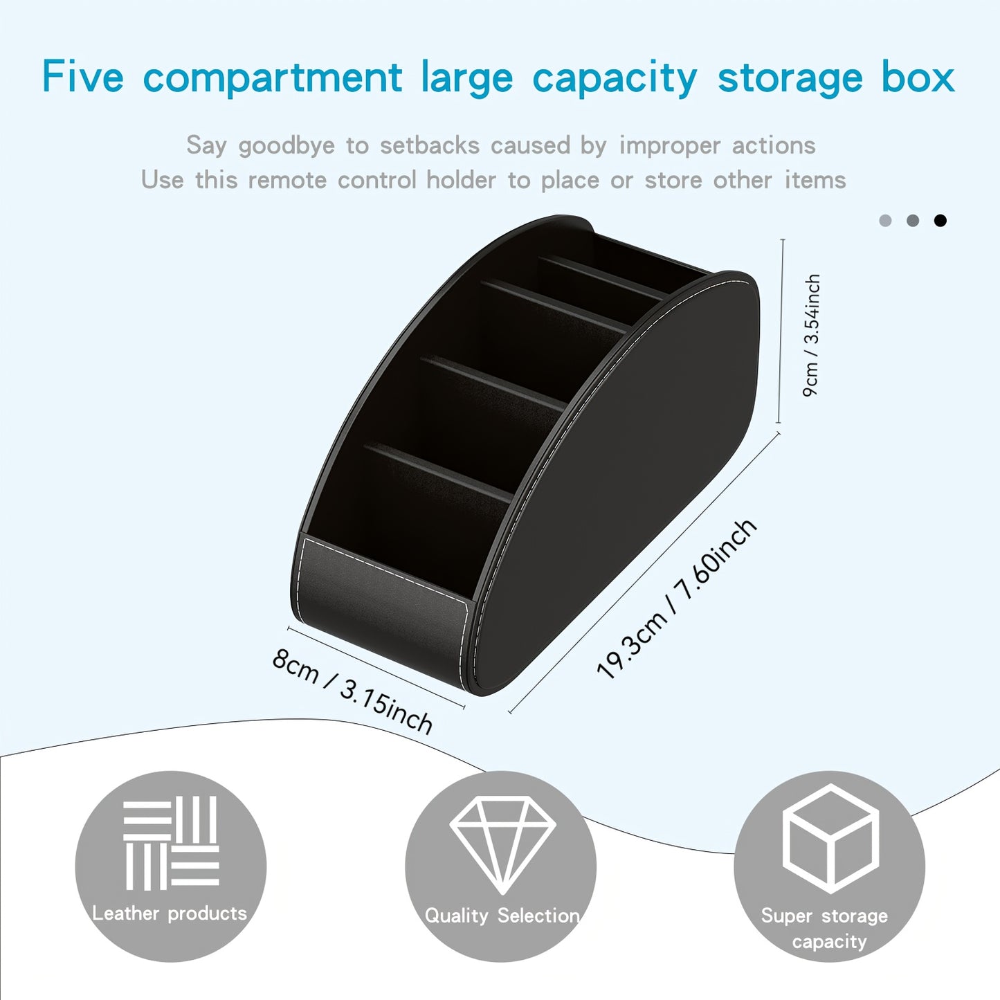 1pc Black Faux Leather Remote Control Holder with 5 Compartments