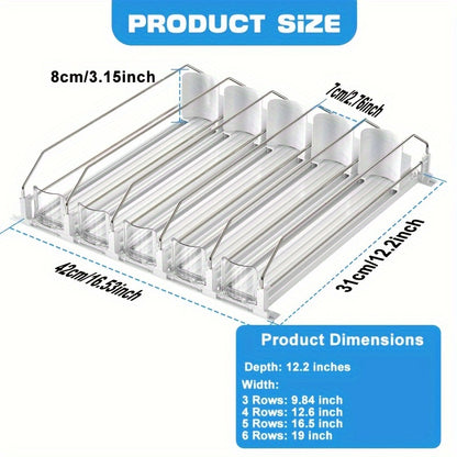 White Bar Refrigerator Beverage Organizer with Dual-Level Dividers and Soda Can Dispenser