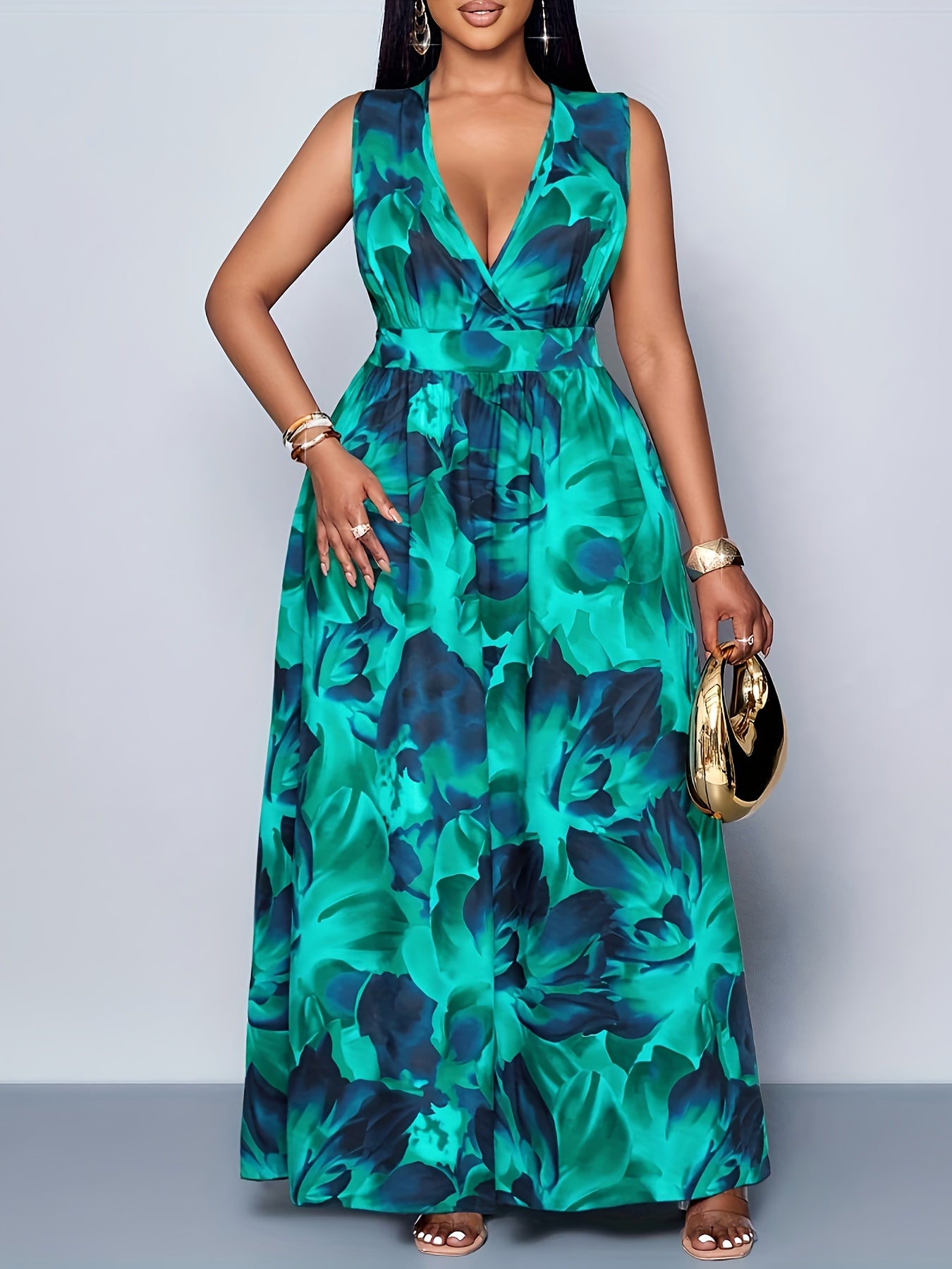 Elegant Deep V-Neck Sleeveless Maxi Dress
