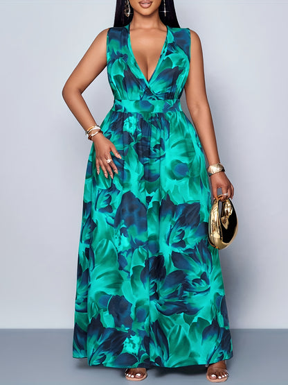 Elegant Deep V-Neck Sleeveless Maxi Dress