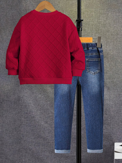 Boys' Long Sleeve Orange Crew Neck Sweat & Casual Jeans Set