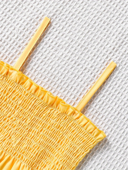 Girls' Floral Pattern Ruffled Spaghetti Suspender Dress