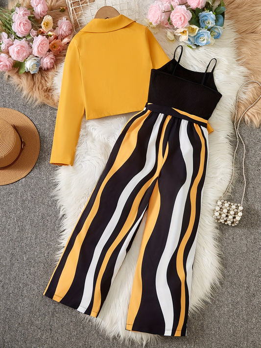 Striped Jumpsuit Set with Belt