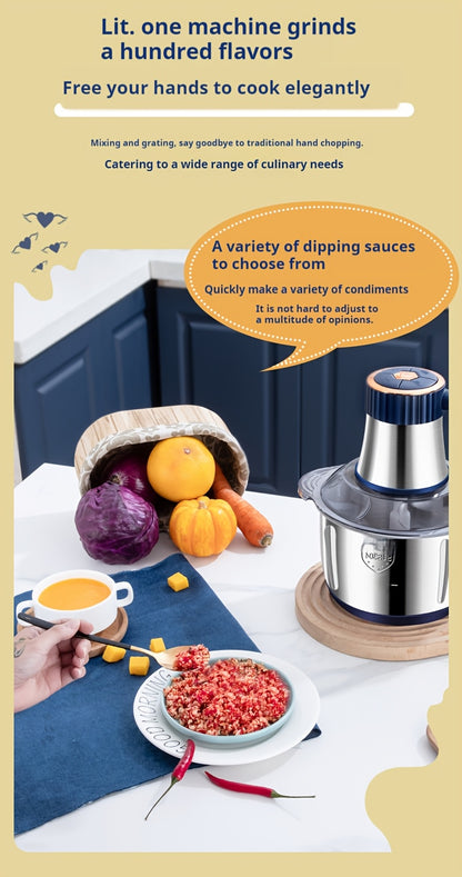 5L Multifunctional Electric Chopper Food Processor Stainless Steel Five-Speed