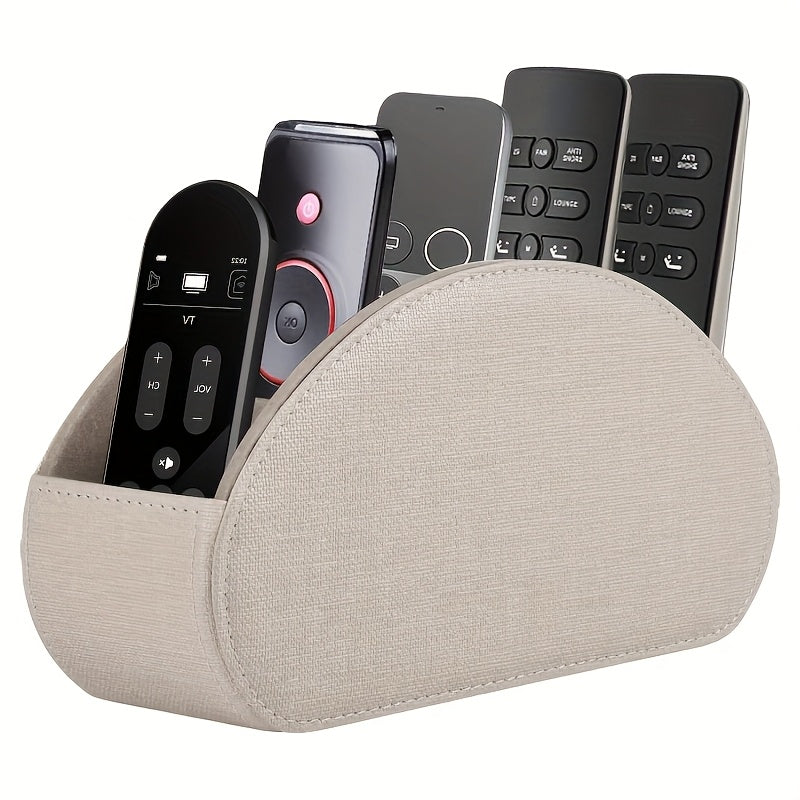 1pc Black Faux Leather Remote Control Holder with 5 Compartments