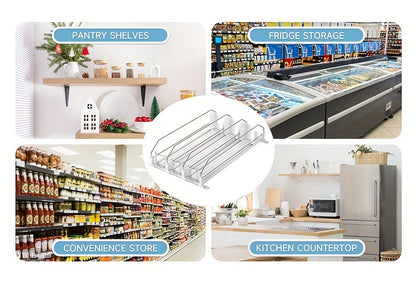 White Bar Refrigerator Beverage Organizer with Dual-Level Dividers and Soda Can Dispenser