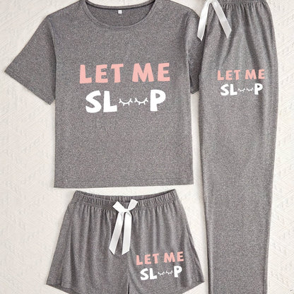 3pcs Women'S Pajama Set, Polyester Sleepwear