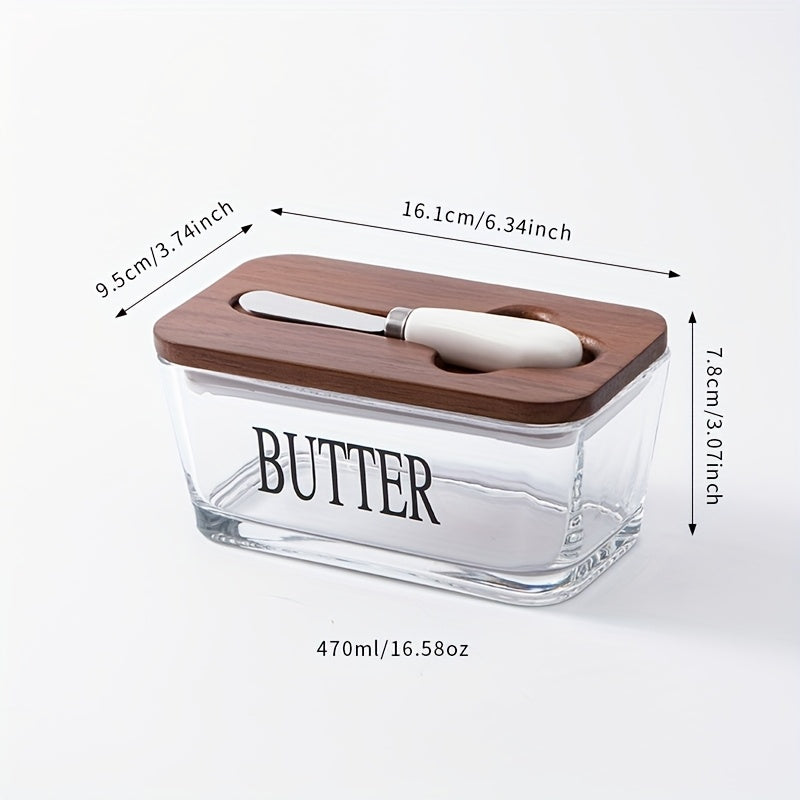 1 Set YumiPLUS Acacia Wood Lid Glass Butter Dish Set