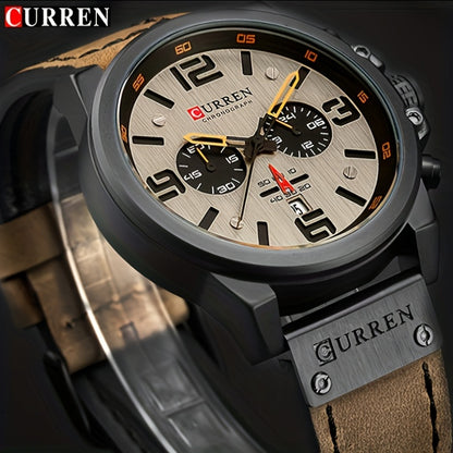 CURREN Men'S Sports with Multifunctional Timing, Waterproof Faux Leather Strap