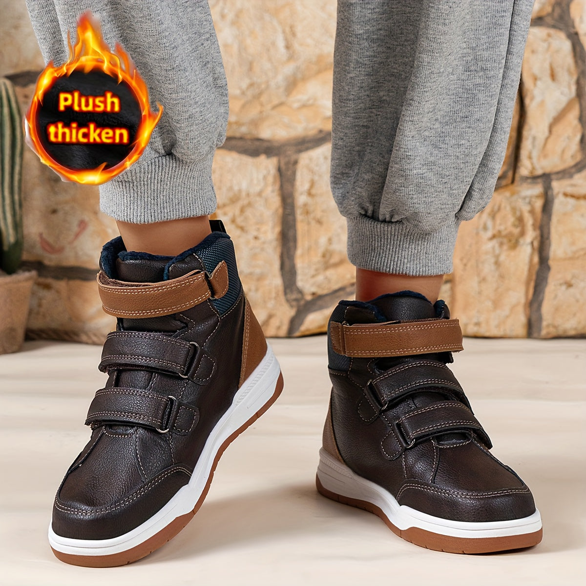 Boys' Mid-Top Fashion Sneakers with Warm Plush Lining