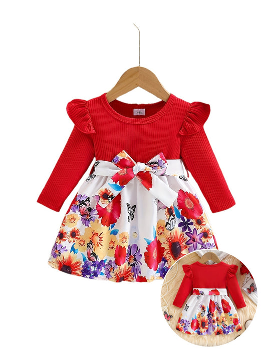 Baby comfortable dress+belt two-piece set