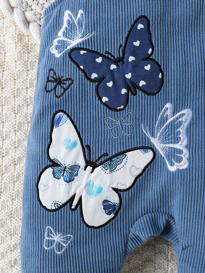 3pcs Set: Long-Sleeve Butterfly Love Print Flutter Hem