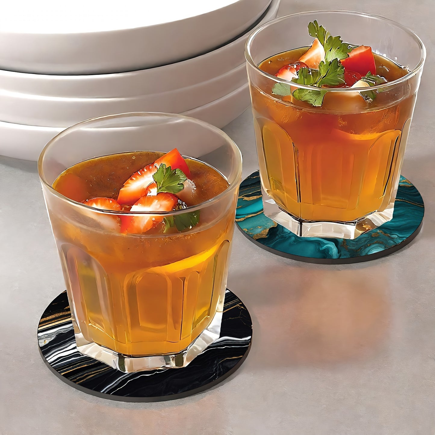 6 Golden Marbled Coasters Designed for Beverages