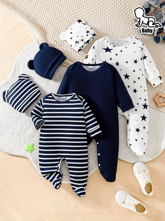 6pcs Newborn Long Sleeve Footed Rompers