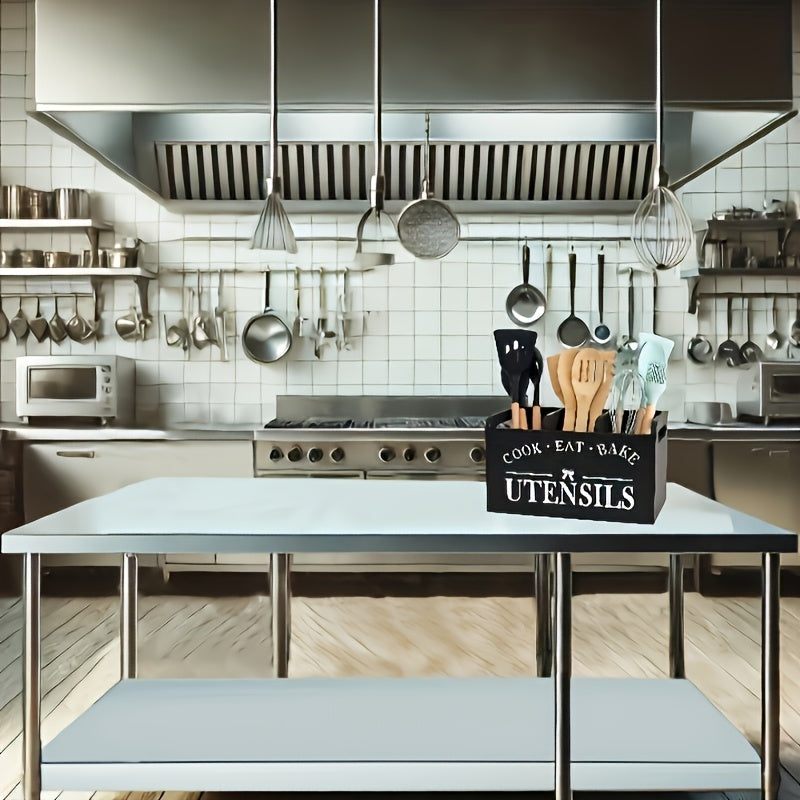 3-Compartment LDQ Rustic Wooden Kitchen Utensil Holder