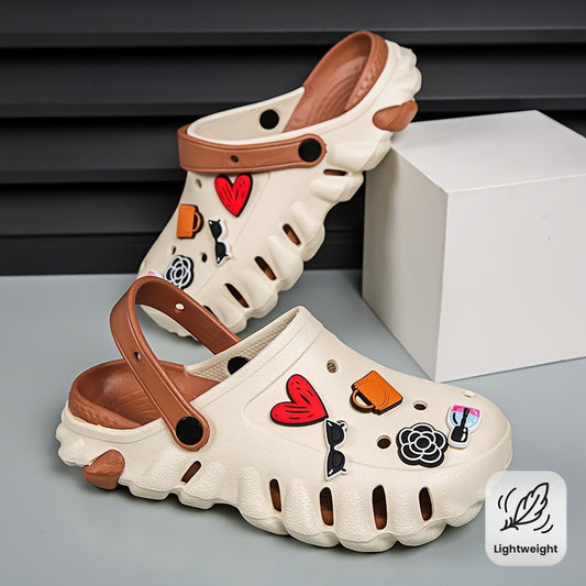 Women'S Casual EVA Clog Shoes with Heart & Floral Accents - Breathable Round-Toe Design