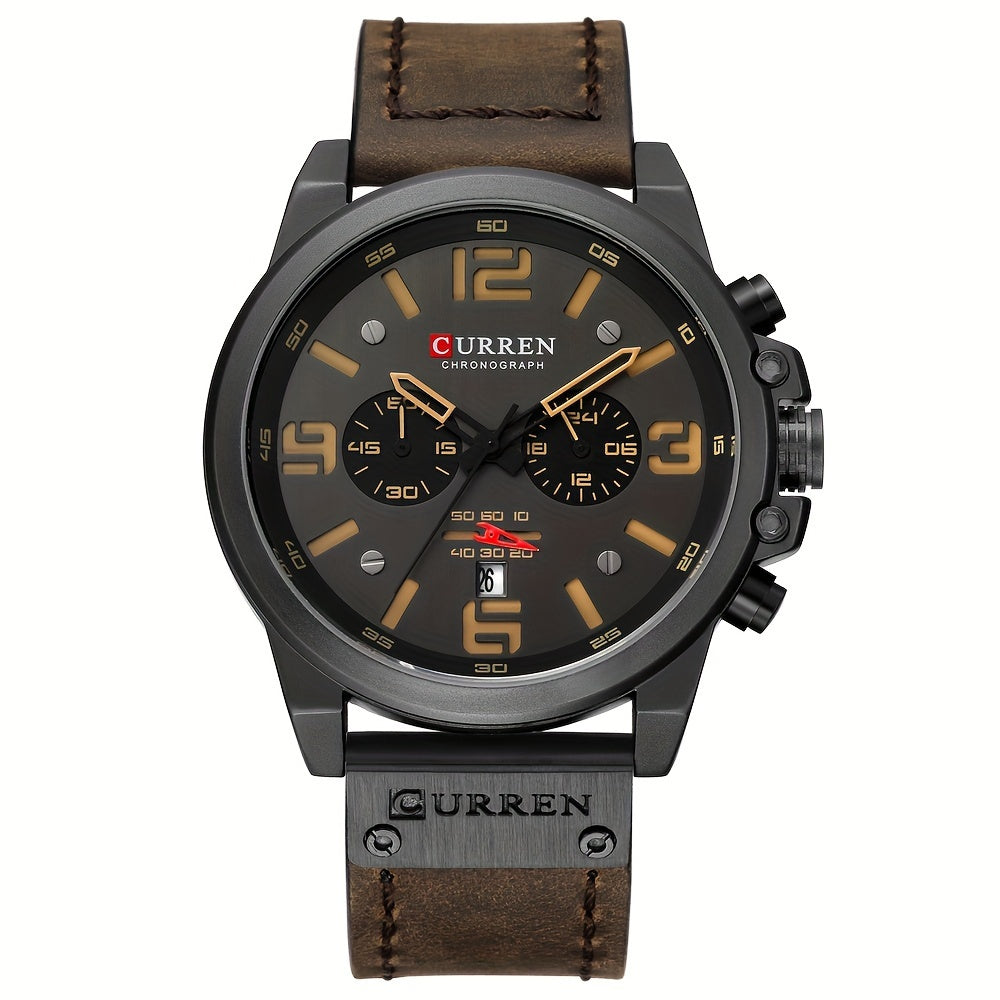 CURREN Men'S Sports with Multifunctional Timing, Waterproof Faux Leather Strap