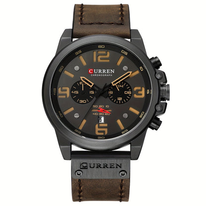 CURREN Men'S Sports with Multifunctional Timing, Waterproof Faux Leather Strap