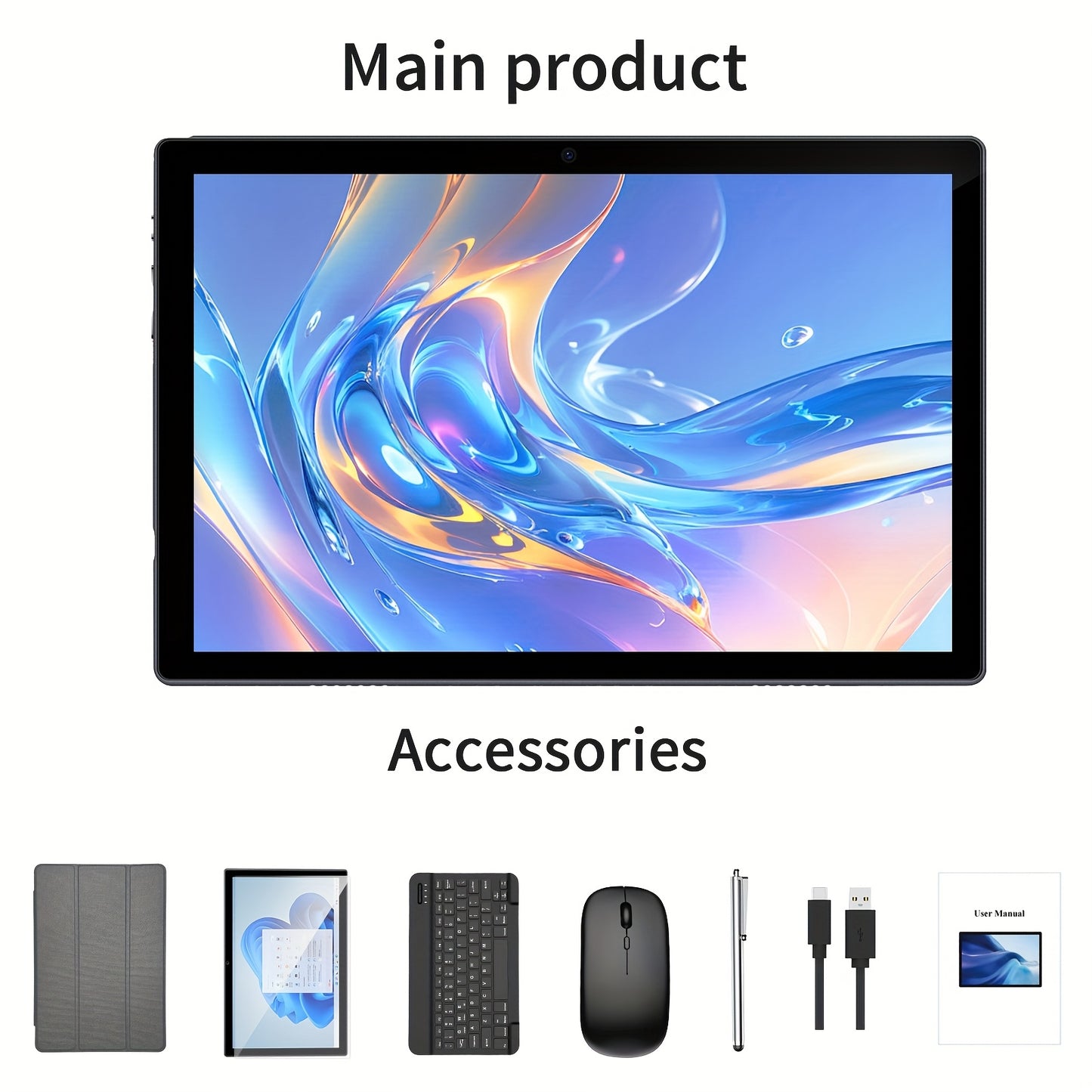 New Android 15, Tablet 12GB (4GB+8GB)+64GB with Keyboard, 10.1 Inches