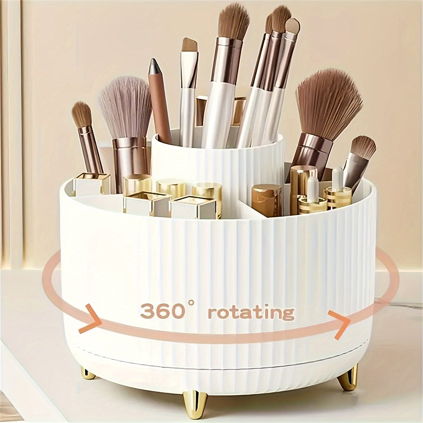 1pc ABERZEY 360° Rotating Makeup Organizer with 5-Tier Compartments