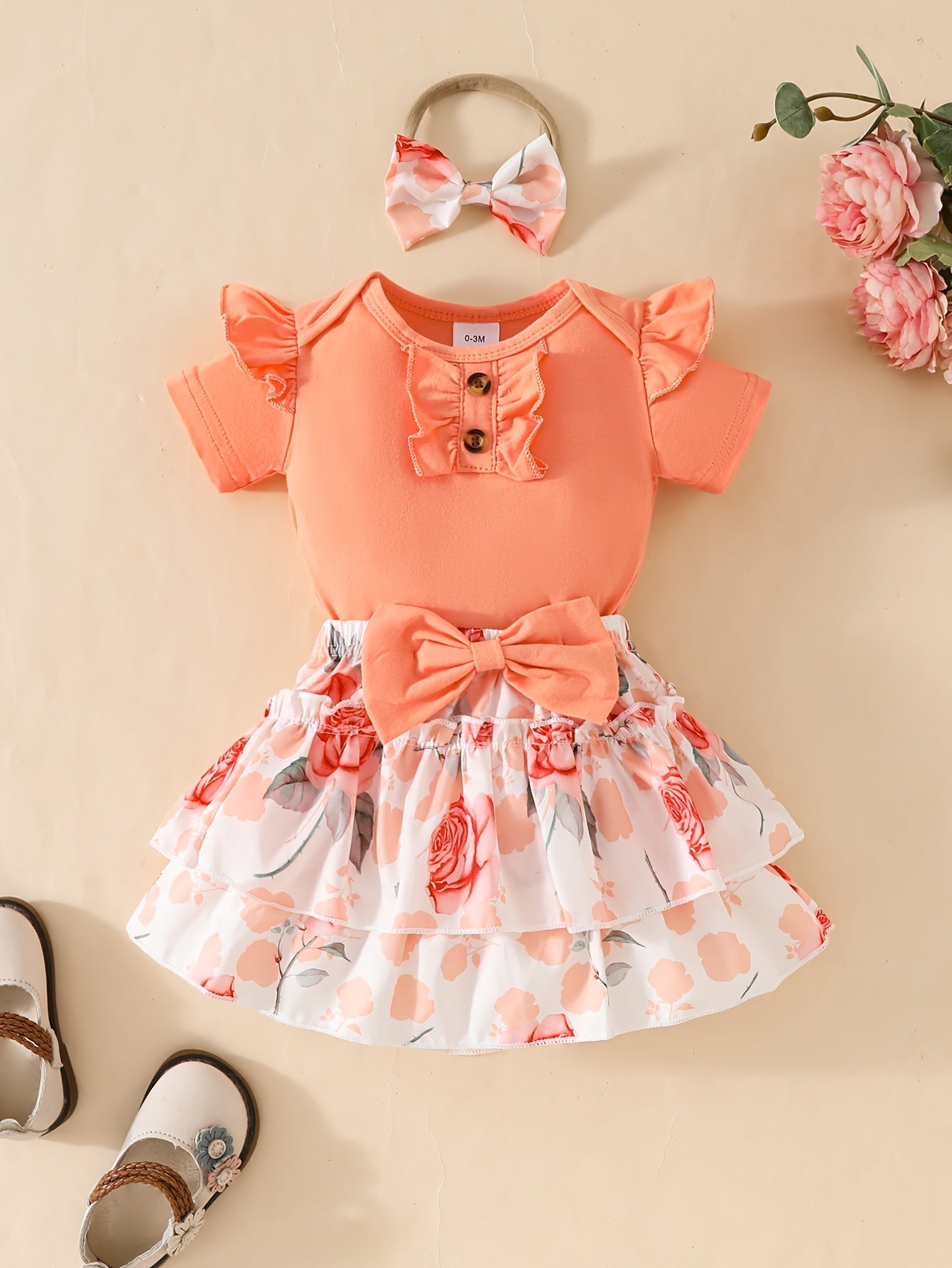 Three-piece Set Flower Print Cake Skirt