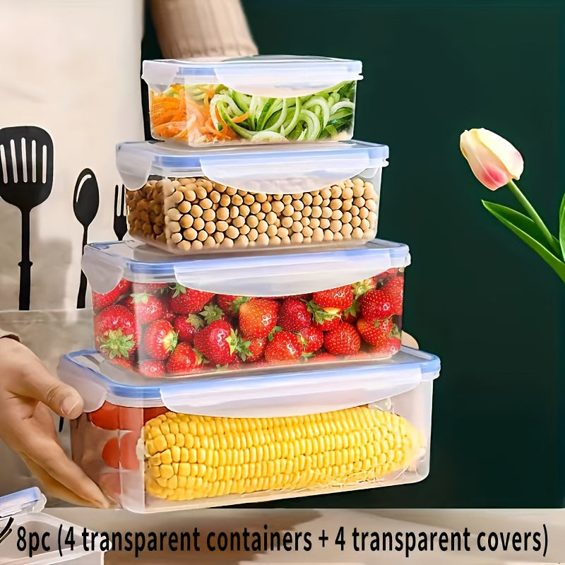 8pcs Set of Transparent Multi-Compartment Sealed Grain Storage Containers with Lids
