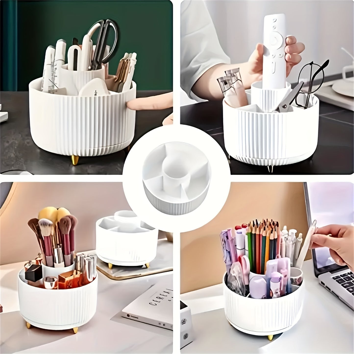1pc ABERZEY 360° Rotating Makeup Organizer with 5-Tier Compartments